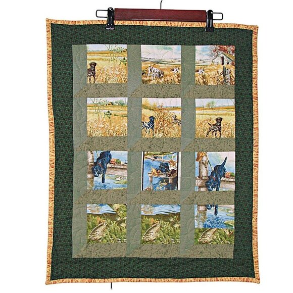 The Great Outdoors Small Quilt Hunting Dogs Fish Wildlife Farmhouse 20.5x25.5" - Picture 1 of 10